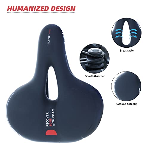 Totem Comfort Wide Bicycle Seat, Foam Waterproof Hollow Bicycle Saddle, Bicycle Saddle with Dual Shock Ball for Mountain/Road/Cruiser/Exercise Bike-red