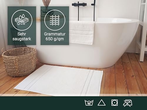 ZOLLNER 2er Set Badematten in 50x70 cm - saugstarke und Flauschige Badvorleger aus Baumwolle - bis 60°C waschbar - für Fußbodenheizung geeignet - in weiß - Hotelqualität