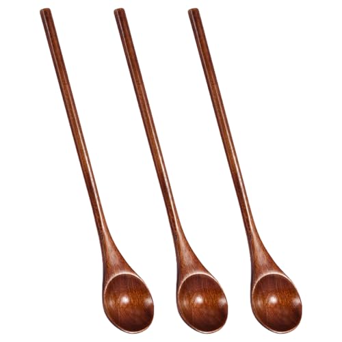 Paquete de 3 cucharas de madera natural para mezclar y remover bebidas, diseño portátil y resistente