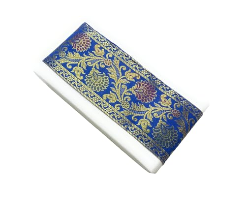 Image of Brocade Ethnic Work 9 Meter Laces and Borders Material for Dresses, Sarees, Lehenga, Suits, Blouses, Dupatta, chunri and Crafts (Royal Blue)