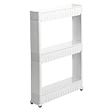 The Lakeside Collection Rolling Slim 3-Tier Kitchen Cart for Tight Indoor Spaces - White