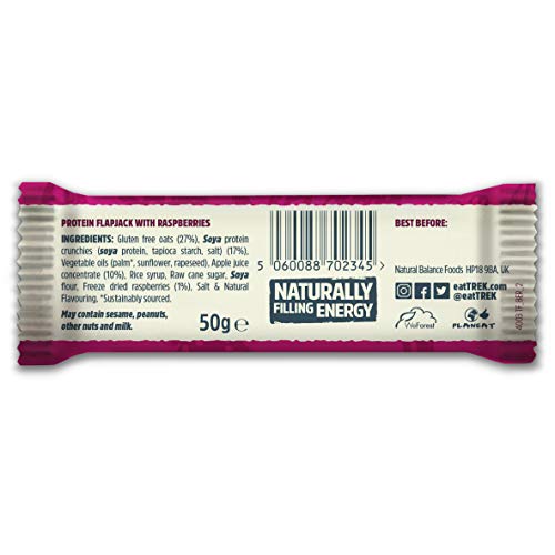 TREK High Protein Flapjack Morning Berry - Gluten Free - Plant Based - Vegan Snack - 50g x 36 bars
