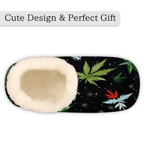Marijuana Leaves Pattern Slippers for Women Men Cozy Non-slip House Shoes Winter Warm Indoor Slipper3