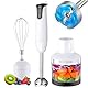 Stabmixer-Set mit Zerkleinerer und Schneebesen – Set mit Zubehör für 2 Geschwindigkeiten, Edelstahl, 500 W, Weiß