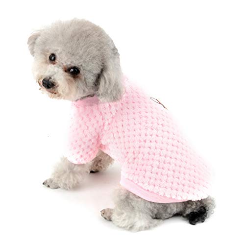 SELMAI Pullover für Kleine Hunde Mittelgroße Weich Warm Flauschiger Kleider Welpe Chihuahua Mantel Dackel Plüsch Kleidung Katzen Haustiere Tägliche Tragen Winddichtes Kaltes Wetter Winter Rosa M