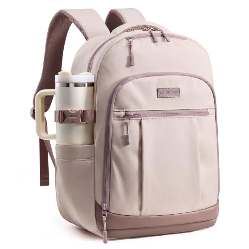 Image of LOVEVOOK Laptop Backpack for Women, Waterproof Work Travel Backpack with Large Cup Pockets for Teacher Nurse, 17.3 inch Computer Bag College Bookbag Daypack, Gifts for Women, Pink