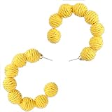 Rattan Earrings Boho Beach Round Ball Hoop Earrings Retro Raffia Earrings for Women Girls Statement