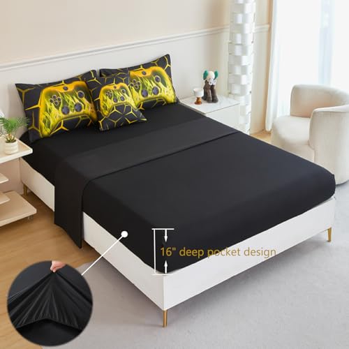 Image of ZRNBAST Boys Gamer Comforter Set, Twin Bed in a Bag Gold Gaming Bedding