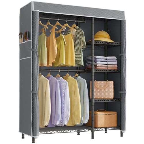 VIPEK V7C Heavy Duty Portable Garment Rack with Cover, Max 670lbs, Black with Grey Polyester