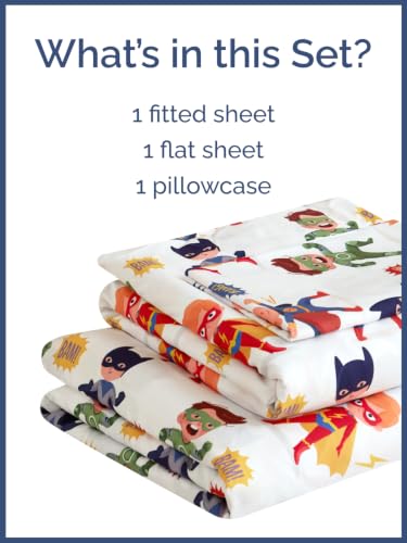 Image of Kids Twin Size Superhero Bed Sheets - 3 Piece Kids Superhero Sheet Set - Comic Power Bedding - Ultra-Soft, Cute & Cozy - Breathable & Machine Washable - Brave Bed Set for Boys, Girls, Teens & Toddlers