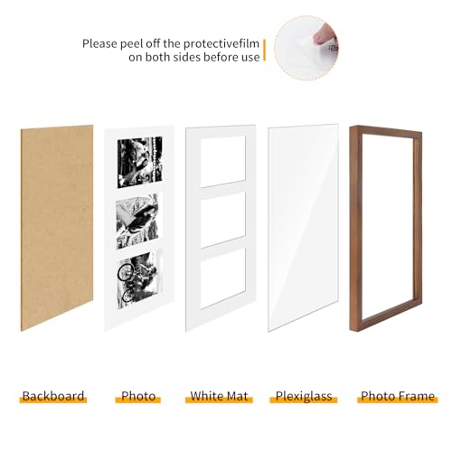 9x18 Oak Wood Picture Frame - 9x18 Photo Frame with Mat Display 3Pcs 5x7 Photos, 5x7 Picture Frame Wood, Natural Solid Wooden Picture Frames for Wall Art Photo and Prints(1 Pack, Walnut)