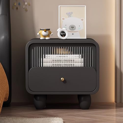 Mesita de Noche Moderna de Mediados de Siglo con cajón de Vidrio Templado y Mueble de Almacenamiento, Acabado en Cuero sintético, Ideal para dormitorios, Espacios pequeños, sofá Auxiliar (ne