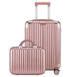 [Reezu] レーズ スーツケース 親子セット 化粧ケース キャリーケース 機内持込 ファスナー キャリーバッグ 超軽量 ジッパー 人気 ミニトランク TSAローク搭載 旅行出張 ピンク Pink Sサイズ 約42L