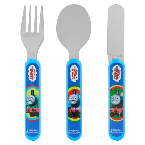 Thomas The Tank Engine 3 Piece Cutlery Set Metal Reusable Childrens Knife Fork & Spoon Kids-Size Made from Food-Safe Stainless Steel & ABS Plastic for 36 Months & Up