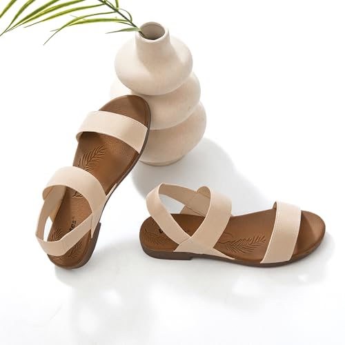 Image of Veittes Women's Flat Slide Sandals Elastic Strap Sandals