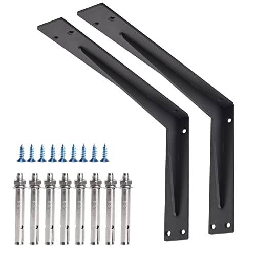 YUMORE Arbeitsplattenstütze, strapazierfähig, 40,6 x 25,4 x 5,1 cm, 1,27 cm dicke, solide L-Halterungen, Arbeitsplattenstange, Regalhalterung, inklusive Hardware, mattschwarz, 2 Stück