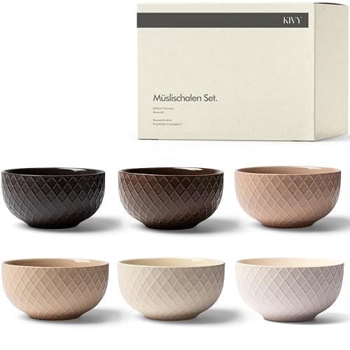 KIVY Müslischalen Keramik - 6 x 850ml - Große Bowls für Müsli...