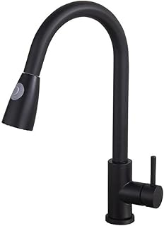 SGYY Robinet de Cuisine extractible Mélangeur Noir Mélangeur Blanc à poignée Unique avec Trou Unique pivotant à 360 degrés Orb