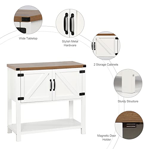 4Ever2Buy Farmhouse Coffee Bar Cabinet, Kitchen Buffet Sideboard Cabinet With 2 Doors & Shelf, White Coffee Bar Cabinet With Storage, Modern Accent Entryway Buffet Console Table For Living Room #TOP3