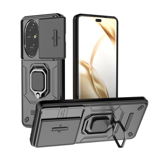 Image of TPU+PC Camshield Pro Case With Slide Camera Protection And Ring Stand Bumper Back Case Cover For Honor 200 Pro 5G (Black)