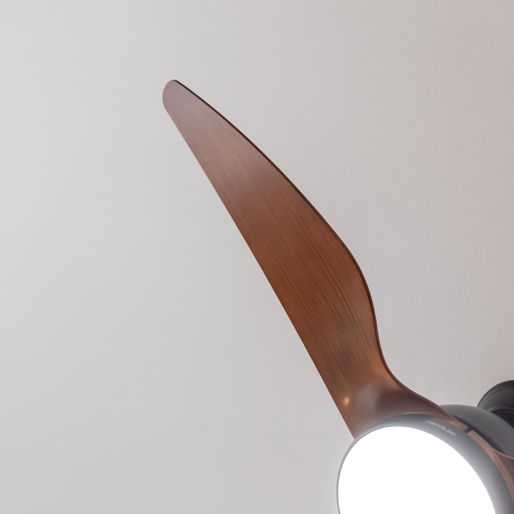 Cecotec Ventilatore da Soffitto con Luce EnergySilence Aero 5250 BlackWood. 62 W, Diametro 121 cm, Lampada LED 18 W, Telecomando, 3 Velocità, Timer Fino a 8 Ore, 3 Pale, Estate/Inverno