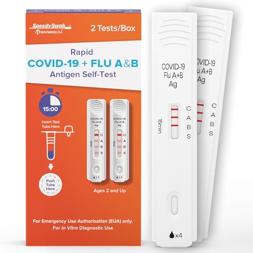 SpeedySwab COVID-19 and Flu Test, Results in 15 Minutes, Antigen Rapid Combo Test, 3-in-1 Flu A&B Test + Covid Test Kit at Home, Easy to Use Nasal Swab for Home, FDA/EUA Authorized (2 Pack)