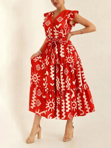 Image of KZULLY | Dress for Women | Feminine Cross Tie Long | Soft Frill Arm Detail Look | Stylish Allover Print Wear