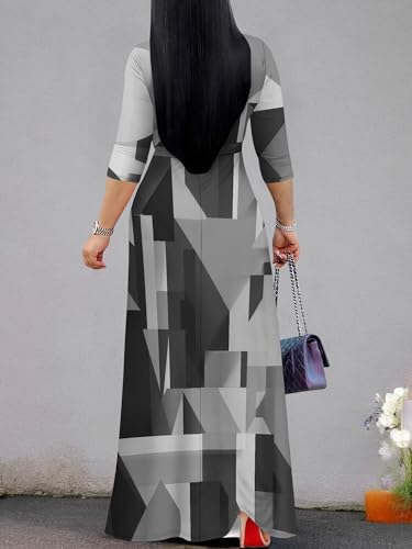 Image of Womens Plus Size Maxi Dresses Casual 3 /4 Sleeve Sundress Fall Wedding Guest Dress with Belt