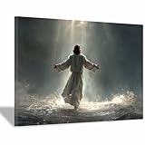 HUYEEI Jesús póster de Dios Brazos Sagrados que Se Extienden huellas cristianas, decoración de pared, modernas, religiosas, para sala de estar, dormitorio（blanco-60x80cm Enmarcado