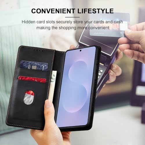 Image of Jasonyu Flip Wallet Case for Samsung Galaxy S25 Edge 5G,Black