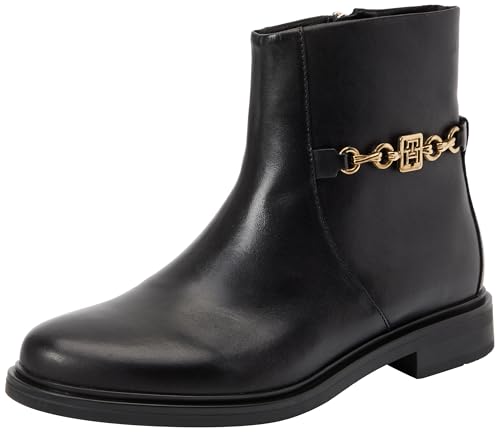 Tommy Hilfiger Donna Stivaletti Chain Low Bootie in Pelle, Nero (Black), 36