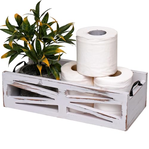 MJYIOK Toilet Tank Basket Rustic White Toilet Paper Holder Bathroom Decor Box,Farmhouse Kitchen Utensil Holder Caddy,for Kitchen