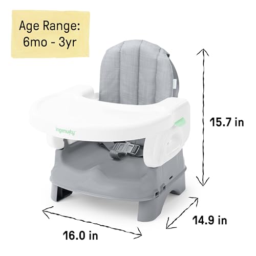 Ingenuity Deluxe Comfort Booster Seat for Kitchen Chair, Compact Fold, Portable, Lightweight, Toddler Booster Seat for Dining Table, from 6 Months to 3 Years – Grey - Thumbnail 7