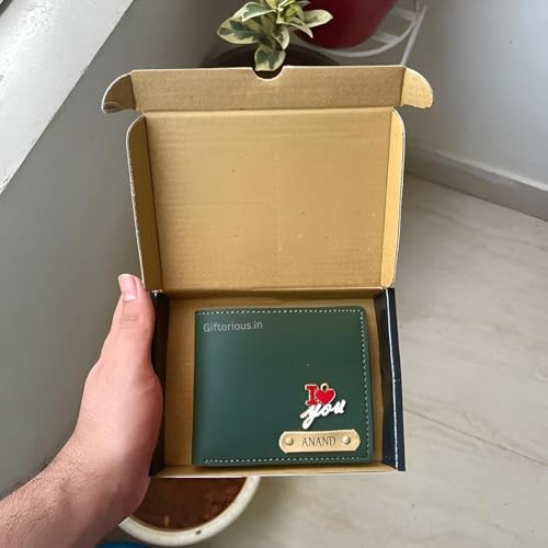Image of Customised Original Leather Wallet for Men with Name, Personalized Unique Purse (Olive Green) Stylish Gift for Brother, Husband, Boyfriend, Father, Birthday, Valentine's Day, New Year.