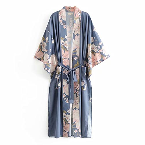 Blusas de la playa con sashes ajustables cuello en V y llamativo estampado floral vintage boho