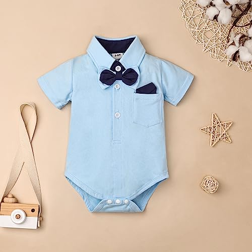 Baby Boy Clothes Gentleman Outfits Infant Baby Bodysuit Shirt with Bowtie Suspender Shorts Baby Boy Suit Set 0-18M3
