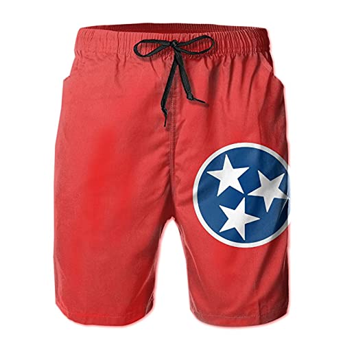 HUZK Tennessee State Flag Mens Quick Dry Bathing Suits Boardshorts Popular Swim Trunks with Mesh Lining