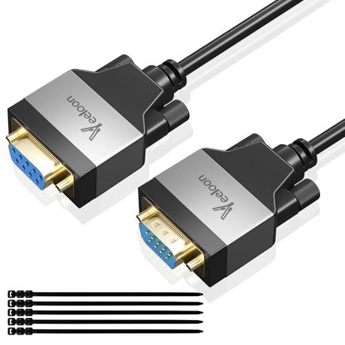 Veeloon Straight Through DB9 RS232 Serial Cable 4 FT,Male to Female DB 9 Pin Extension Cable, Aluminum Shell DB9 Adapter Wire Cord for Computer Monitor Switch Router & Serial Interface Devices.