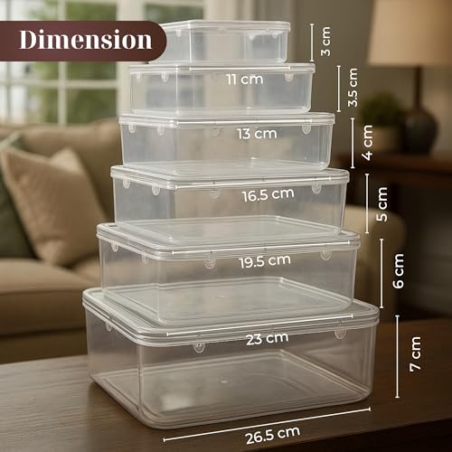 Image of Plastic Boxes For Storage Combo Transparent Box With Lock System for Jewellery /Accessories /Medicines /Cosmetics (Pack of 6, Rectangular)