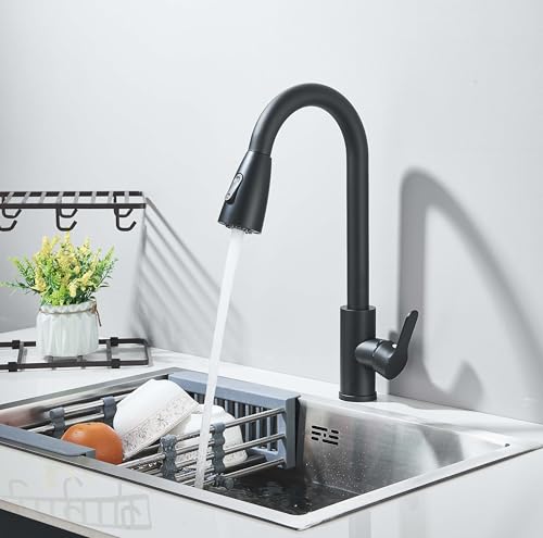 Robinet de cuisine avec douchette extensible noir pour grand évier double - 3