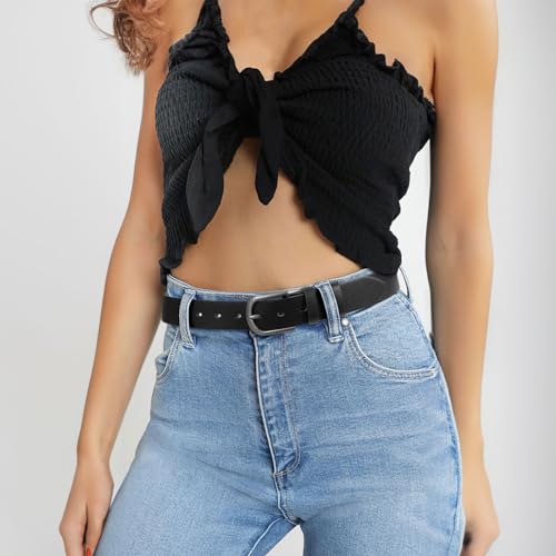 Image of WHIPPY Women Leather Belt for Jeans Pants Dresses Black Ladies Waist Belt with Pin Buckle