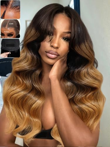 KLAIYI Ombre Highlight Blonde Loose Wave Pre Everything Glueless 13x4