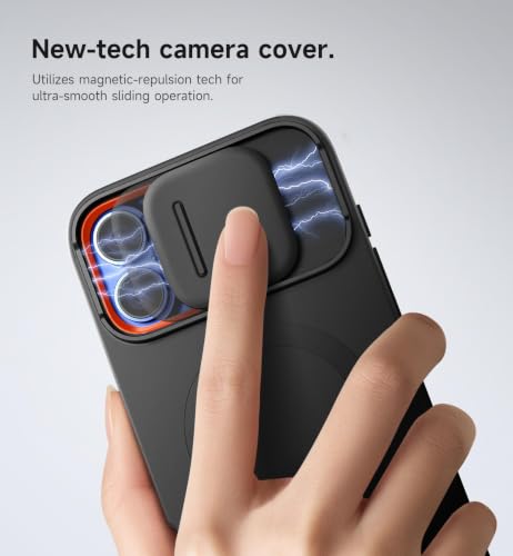 Image of SURITCH for iPhone 16 Plus Case with Magnetic Camera Slide Cover and Adjustable Kickstand, Compatible with MagSafe, Shockproof Bumper Case Slim Protective Cover for iPhone 16 Plus 6.7 Inch, Black
