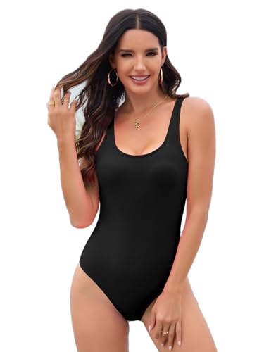 MENGTEQI Costume Intero Donna, con Coppe Imbottite, Linea Snellente con Addominali, Lifting dei Fianchi e Protezione UV. (Black,M)