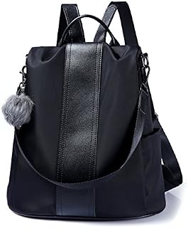 Women Backpack Purse Waterproof Nylon Anti-theft Rucksack Lightweight Shoulder Bag (Black)