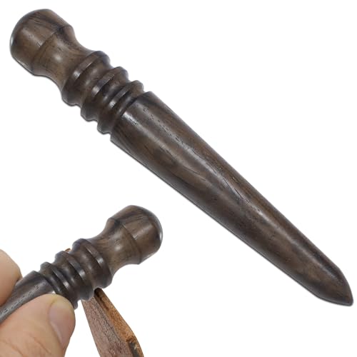 Wozoohyi Ebony Wood Leather Edge Burnisher Tool Professional Round Leather Edge Burnisher Tool for Burnishing Leather Hand Making Projects Leather Tool (1)