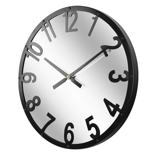 SCOAGE Oversized Vintage Mirror Metal Wall Clocks 24 Inches or