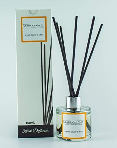 Clyde Candles Sweet Ginger & Lime Reed Diffuser, Luxury Diffuser Oil with a Set of 7 Fibre Sticks, Best Aroma Scent for Home, Kitchen, Living Room, Bathroom. Fragrance Diffusers set with sticks