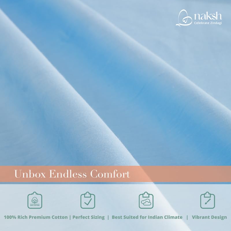 Image of Naksh Plain Bed Sheet Double Bed 210 TC with 2 Pillow Covers | 100% Pure Cotton | 210 TC | Soft & Breathable for Queen and Double Bed Use | Queen Size Bed Sheet | Sky Blue |