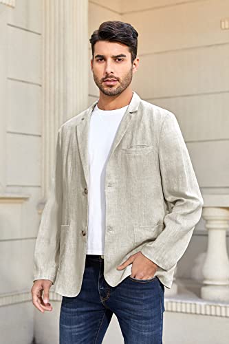 Karlywindow Mens Casual Suit Blazer Jackets Linen Lightweight Loose Fit Fashion Sports Coats Beige #TOP2